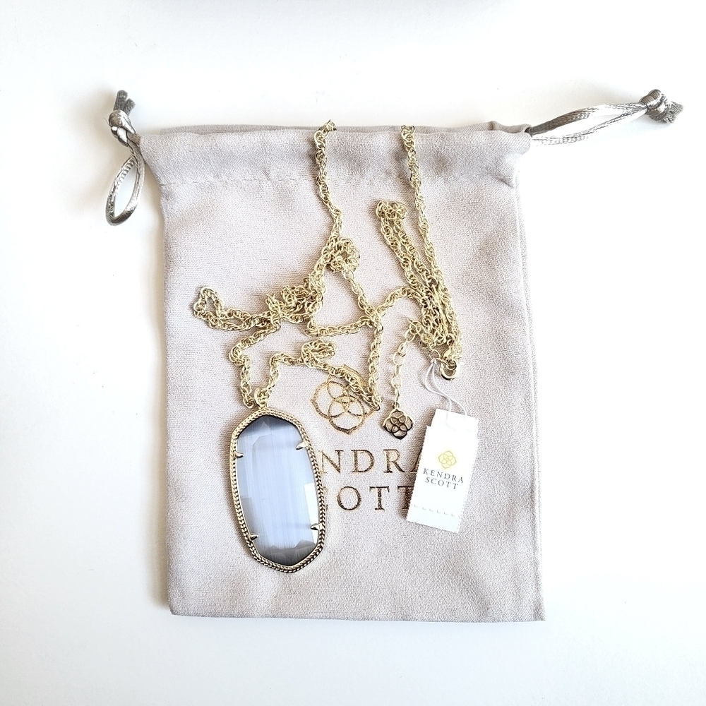 New Kendra Scott Gold Tone Rae Necklace in Slate Cats Eye NWT - Picture 2 of 6